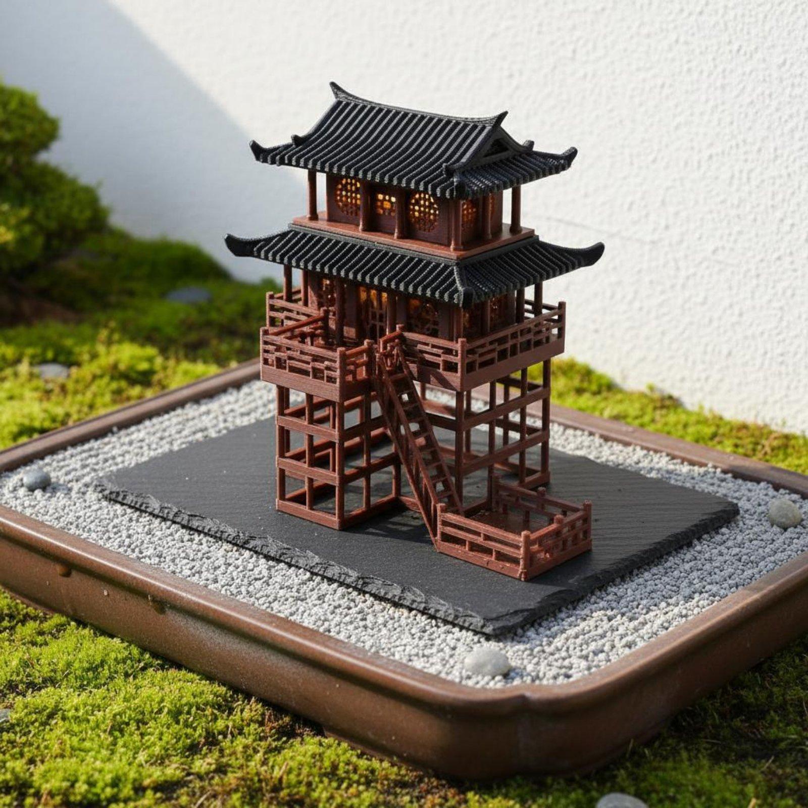 Japanese Garden Bonsai - Miniatura de Pagoda de Plástico para